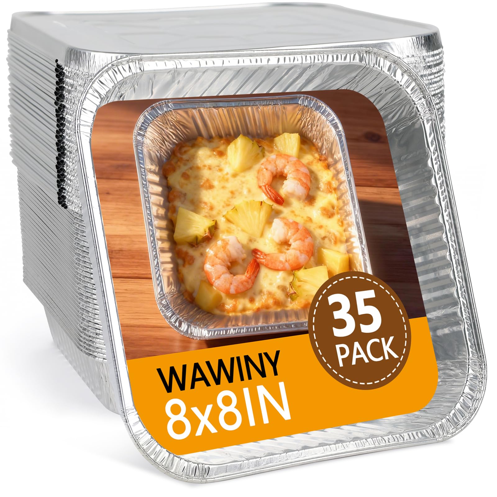 8x8 Thickened Aluminum Foil Pans, 35Pack Disposable Aluminum Pans with Lids for Roasting, Baking, Cooking, Food Prep, Chafing, Steam Table, Oven, Cake, and Party Catering.