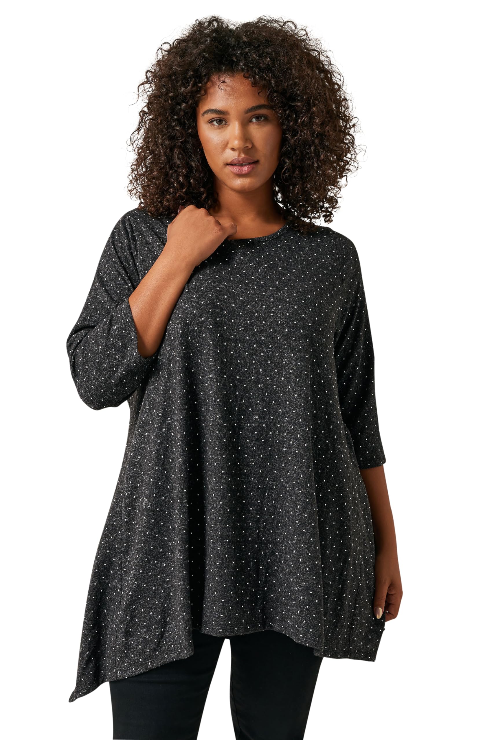 Evans Women's Grey Plus Charcoal Studded Detail Hanky Hem Top Size 22-24