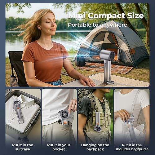 Miniatura 6 de Ventilador de mano portátil recargable para viajes, ventilador personal de mano de 5000 mAh para bolsillo, viento de enfriamiento de 20 horas, 100