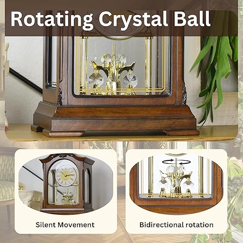 Miniatura 4 de DODEKA Reloj de repisa de madera, bola de cristal, timbre por hora, mesa analógica, estilo vintage, números romanos para chimenea, cocina, oficina