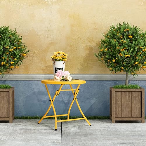 Miniatura 6 de TeoKJ Mesas auxiliares plegables para exteriores, mesa de patio pequeña antioxidante, mesa auxiliar redonda de metal con recortes de flores para