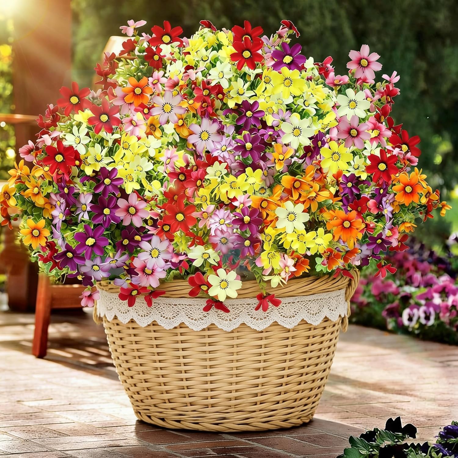 Artificial Flowers Outdoor Fake Flower 4 Bundles Multicolor Faux Silk Daisy