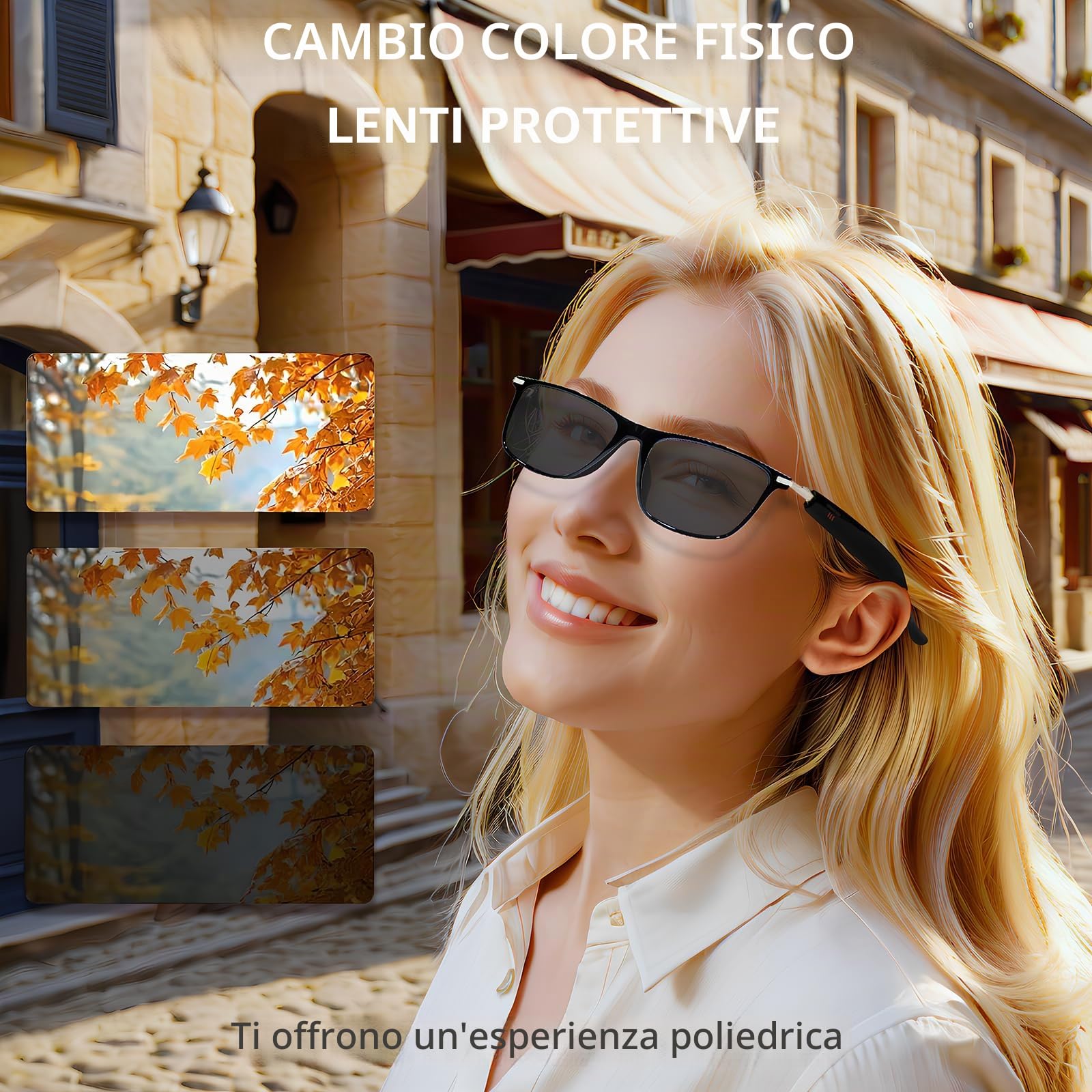 Occhiali Smart Traduttore AI, Lenti Fotocromatiche, Occhiali da Bluetooth Sole Polarizzati con Interpretazione Simultanea, Traduttore Vocale per Uomini e Donne,110+ Languages