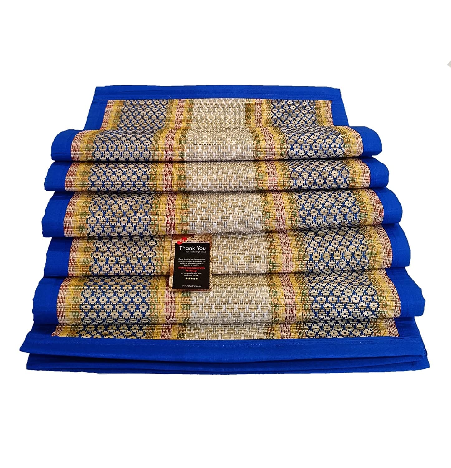 HALLUCINATION Chatai Mats for Home Sleeping on Floor Single Double King Queen Size Natural Dried Korai Pai Grass Made Yoga Mat (Blue-White, Single (3ft X 6ft))