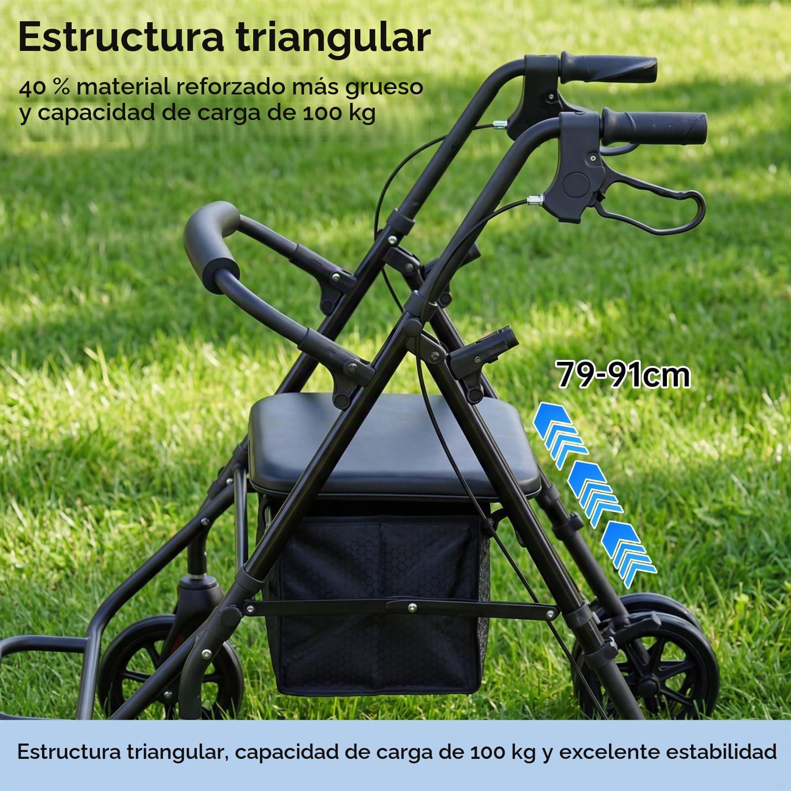 Andador plegable y ligero con sit andadores para apartamentos para personas mayores, plegable con neumáticos suaves, andador para todo terreno, carrito y silla de ruedas