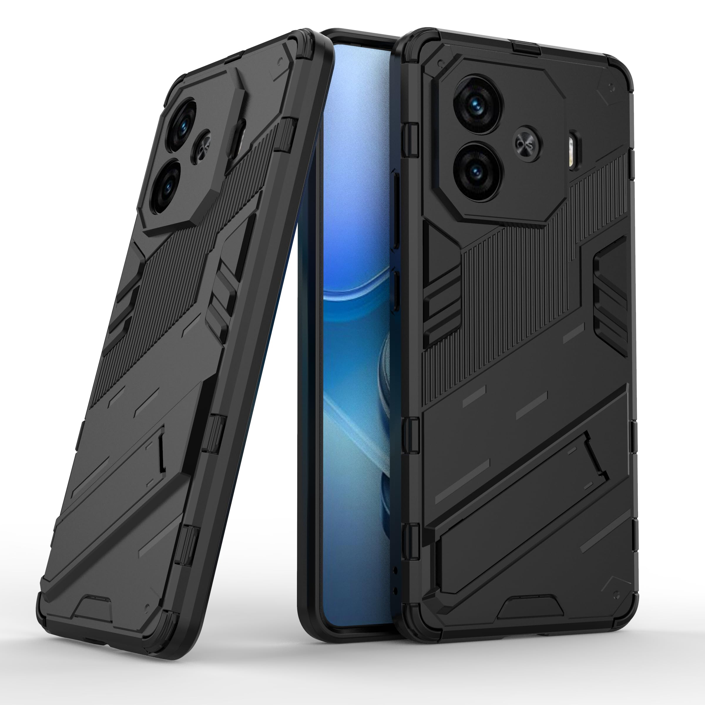 TINGYRCase for vivo iQOO Z9 Turbo, Foldable Holder, TPU/PC Shockproof Phone Cover, Full Body Protection Cover, Phone Case for vivo iQOO Z9 Turbo.（Black）