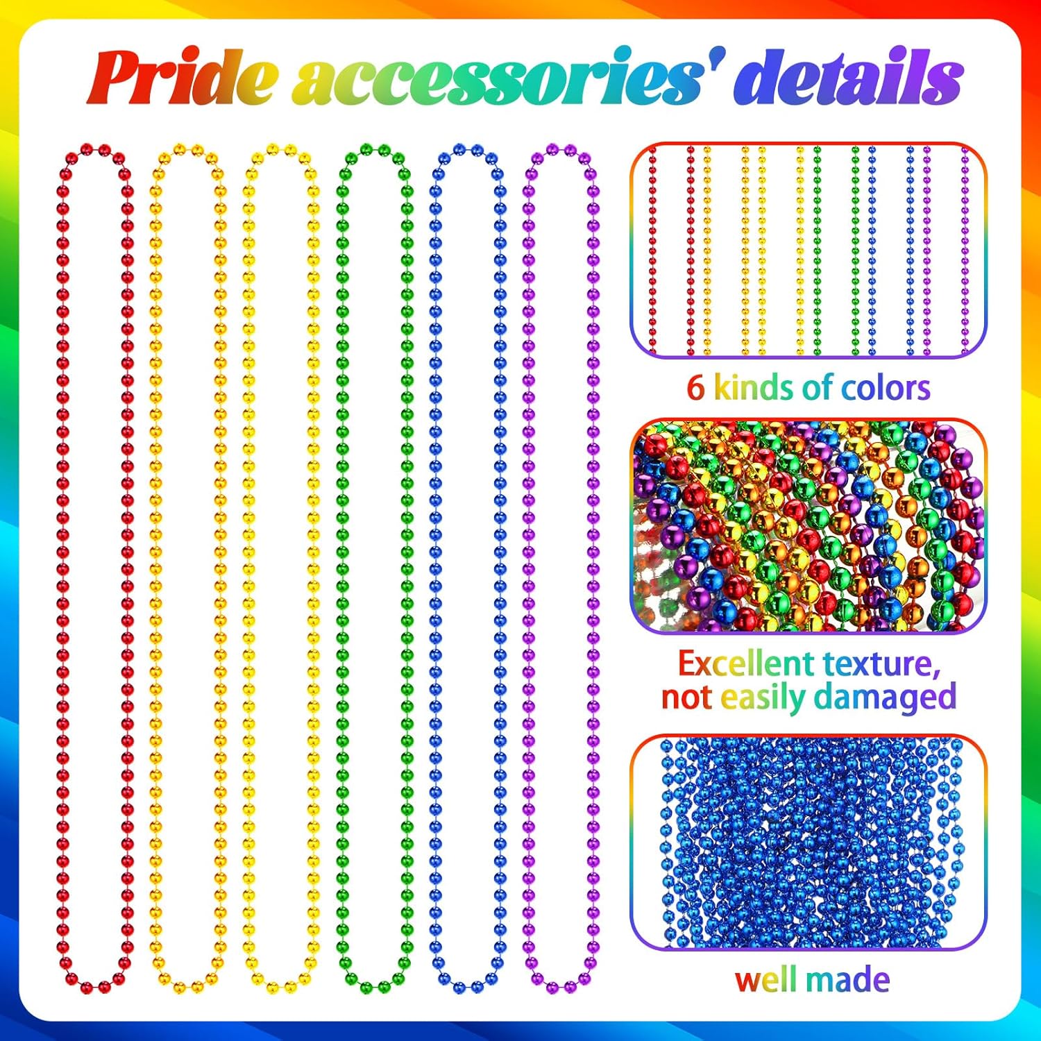 300 Pcs Pride Beads Stuff LGBTQ Metallic Beads Necklace Bulk Metallic Rainbow Gay Accessories Costumes Decor for Pride Month Parade Throws Favors