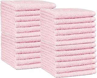 Amazon Basics faciales toalla de baño, 100 % algodón, extraabsorbentes, secado rápido, paquete de 24, (30 x 30 cm), Rosa Claro
