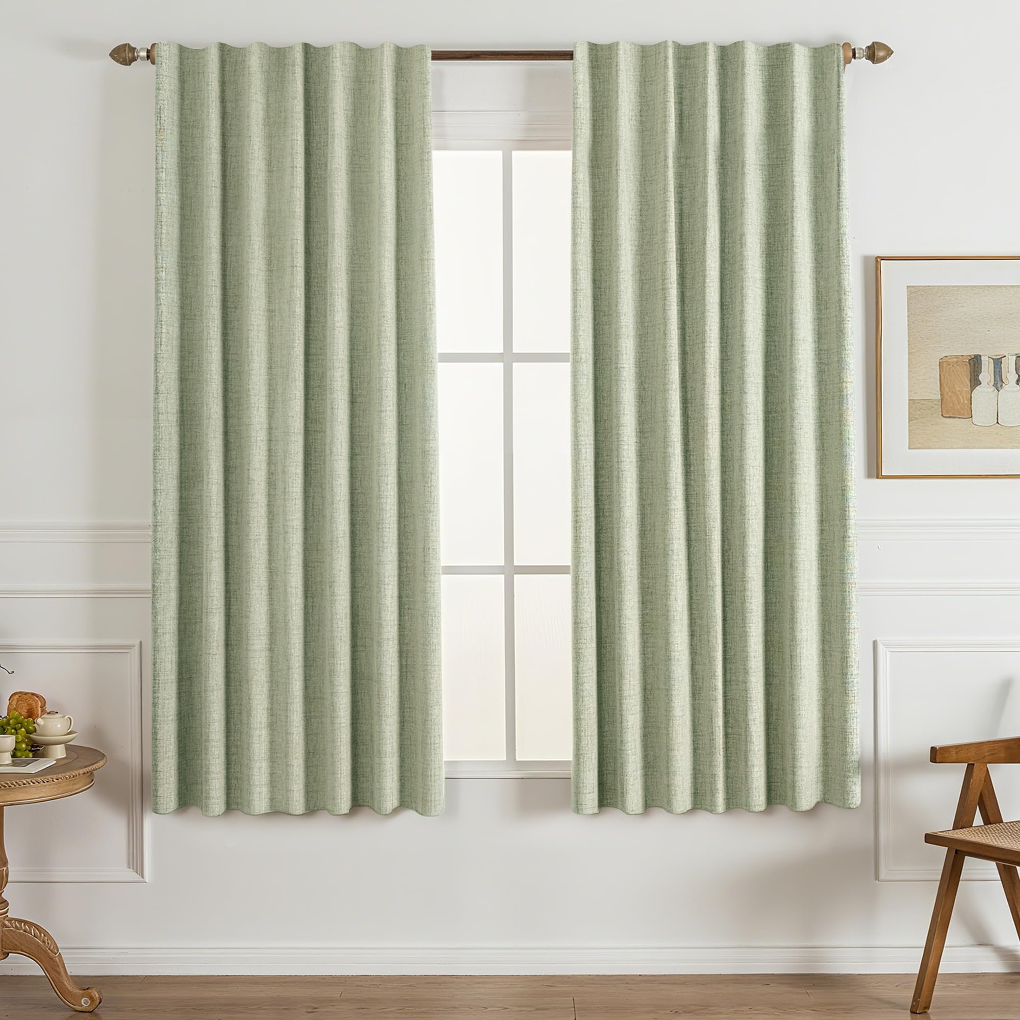 Gleantdeco Vorhänge mit Kräuselband Blickdicht Thermo Vorhang für Schlafzimmer Wohnzimmer Fenster Plisseé Leinenoptik Verdunklungsvorhänge 2er Set
