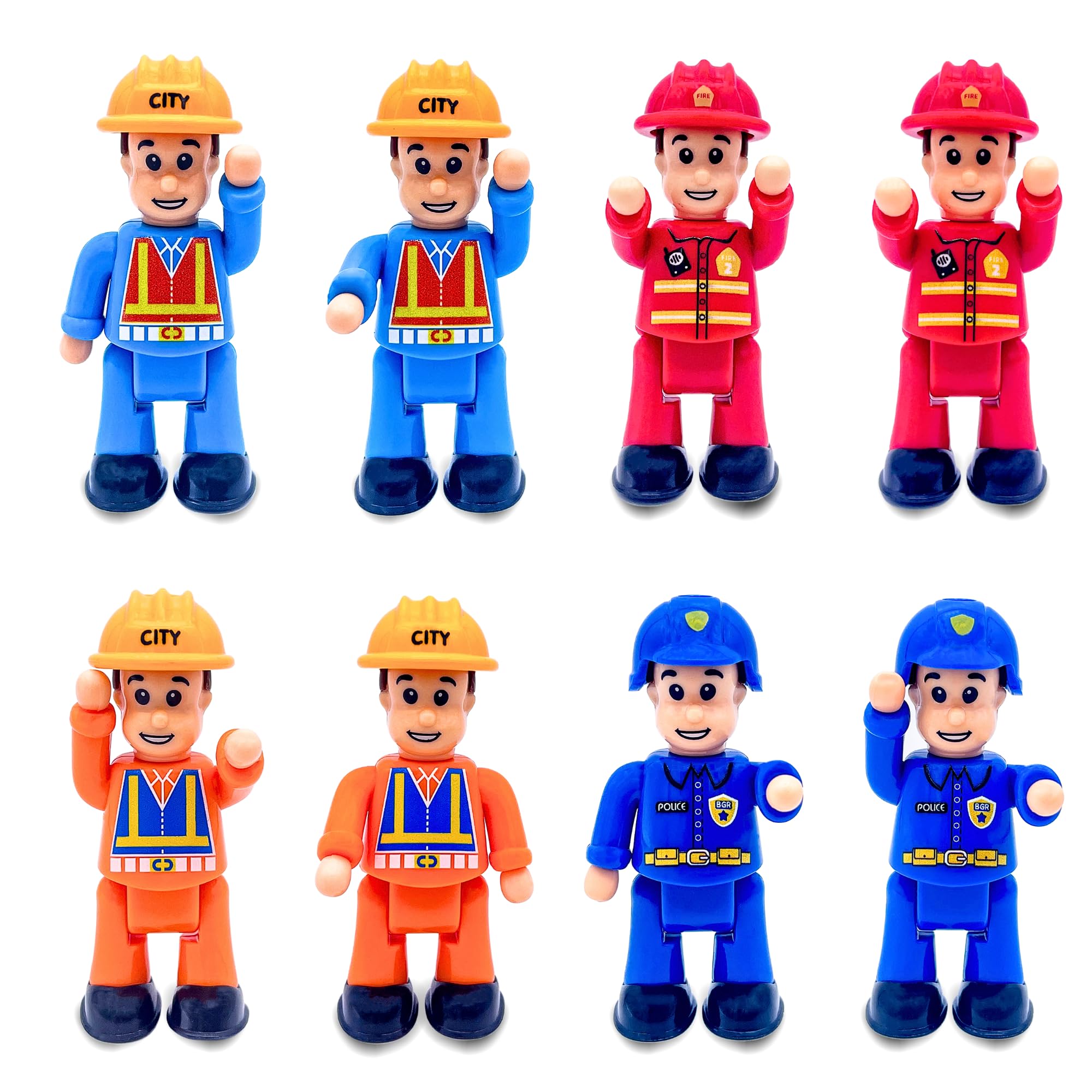 PlenPLAY 8 Piece Community Helpers Toys - People Figures for Kids: City Edition - Firefighters, Police Officers, Construction Workers, Community Helpers - Play Figure Playsets