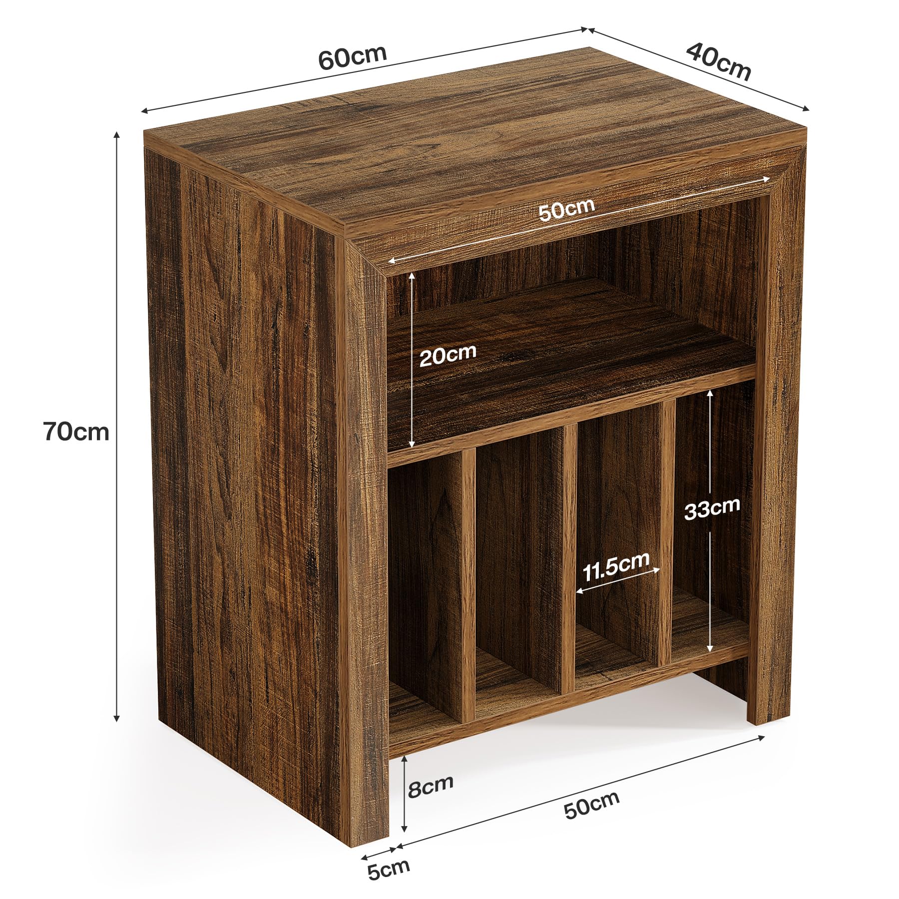Tribesigns Table d'appoint 3 étages pour tourne-disques, table d'appoint, pour disques vinyles, industriel, marron rustique