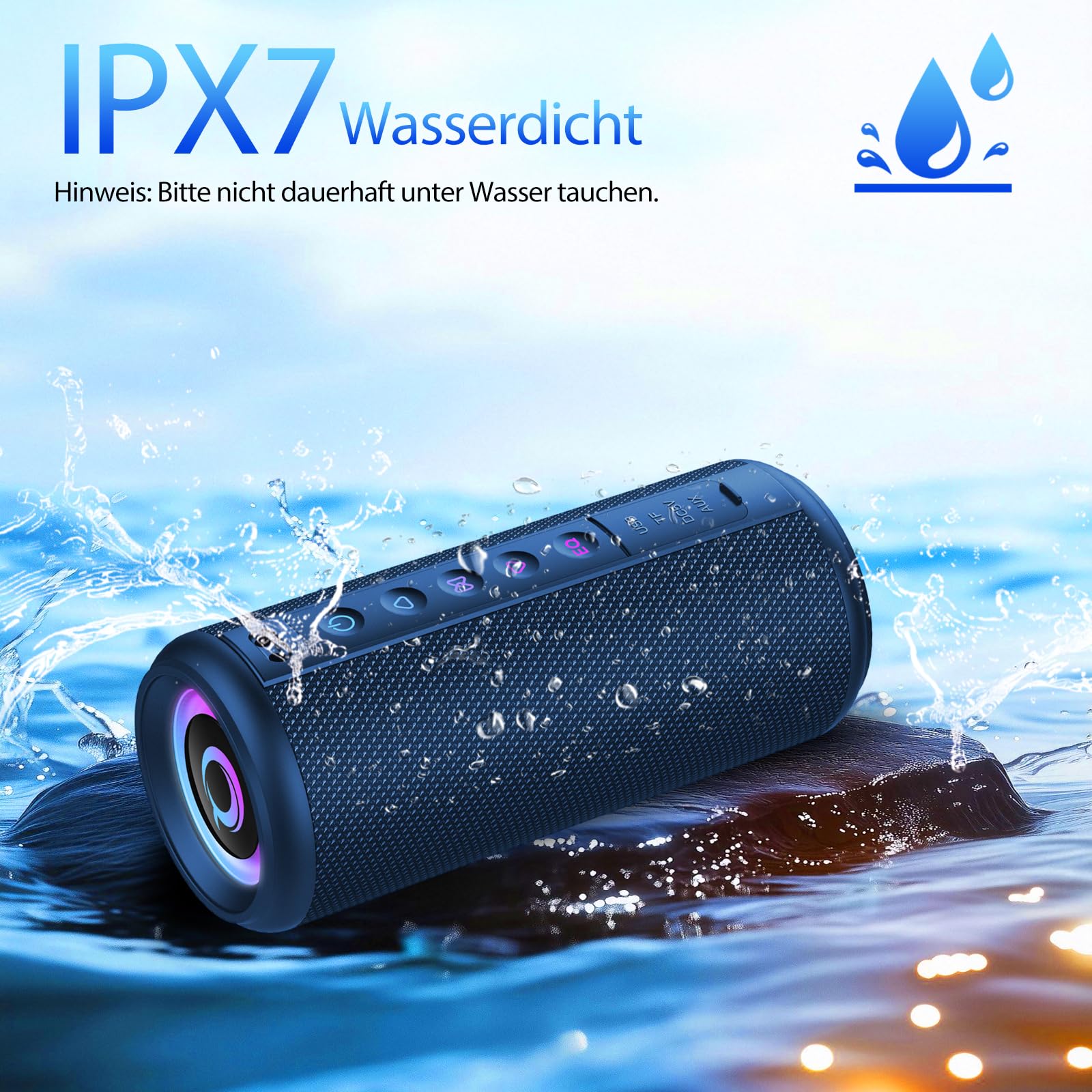 Altoparlante Bluetooth, 2026, carillon Bluetooth 5.4 con luce RGB, portatile, funzione vivavoce, impermeabile IPX7, suono potente per esterni, giardino e viaggi