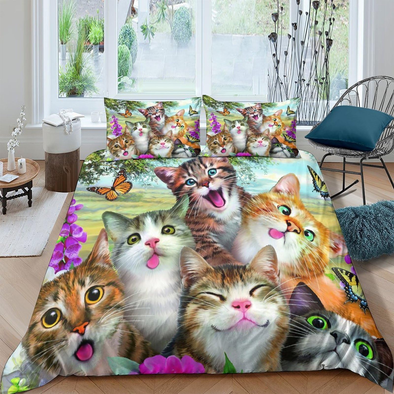 Ctjqhvkz Style-10 3D Printed Playful Cat Friends Fitted Sheet Microfiber Bedroom Decor Cute Kitten Mattress Cover Anti-Slip Machine Washable For Home Guest Room Single（135X200cm）