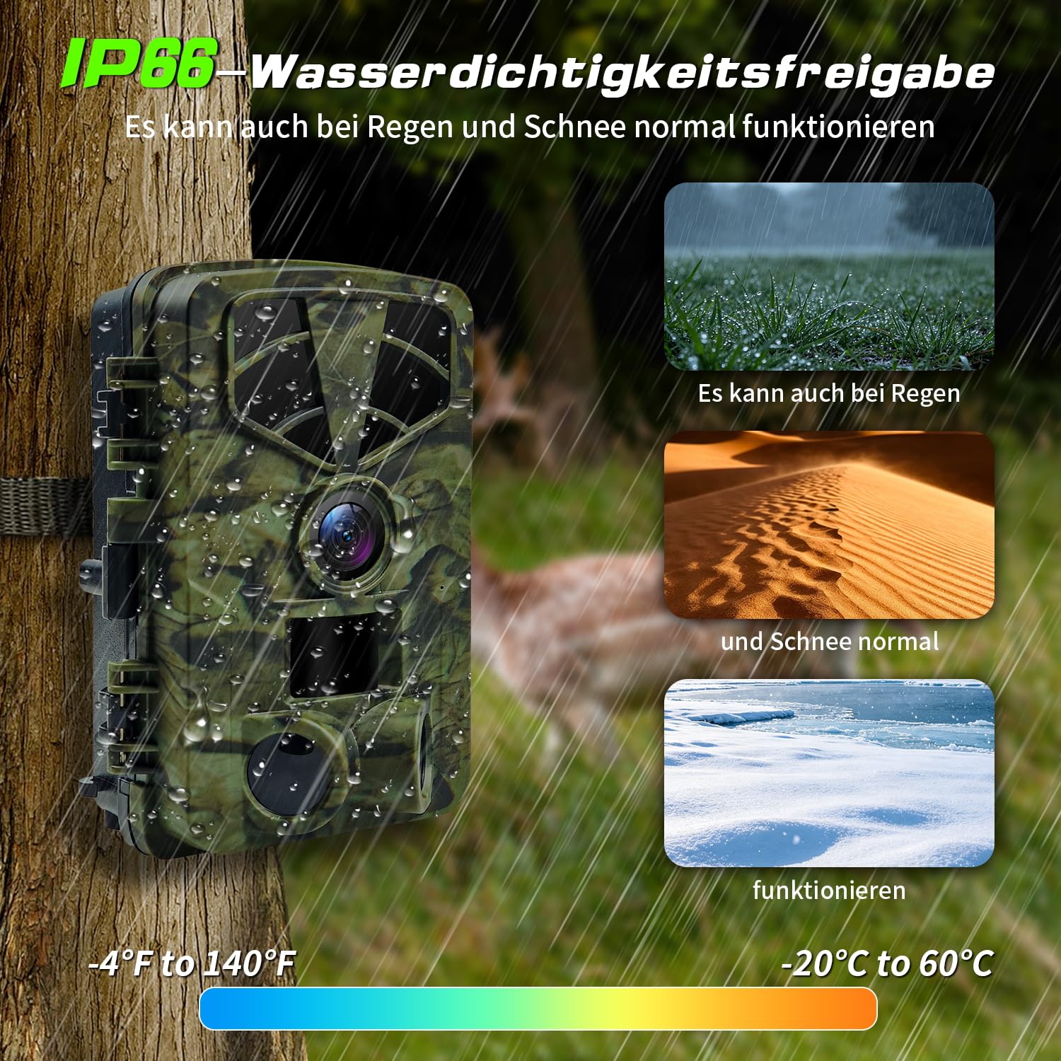 Wildkamera WLAN, 1296P 60MP Wildkamera mit Handyübertragung App, Wildtierkamera mit Nachtsicht Bewegungsmelder, 0,1s Auslösezeit, IP66 Wasserdichter für die Überwachung von Wildtieren