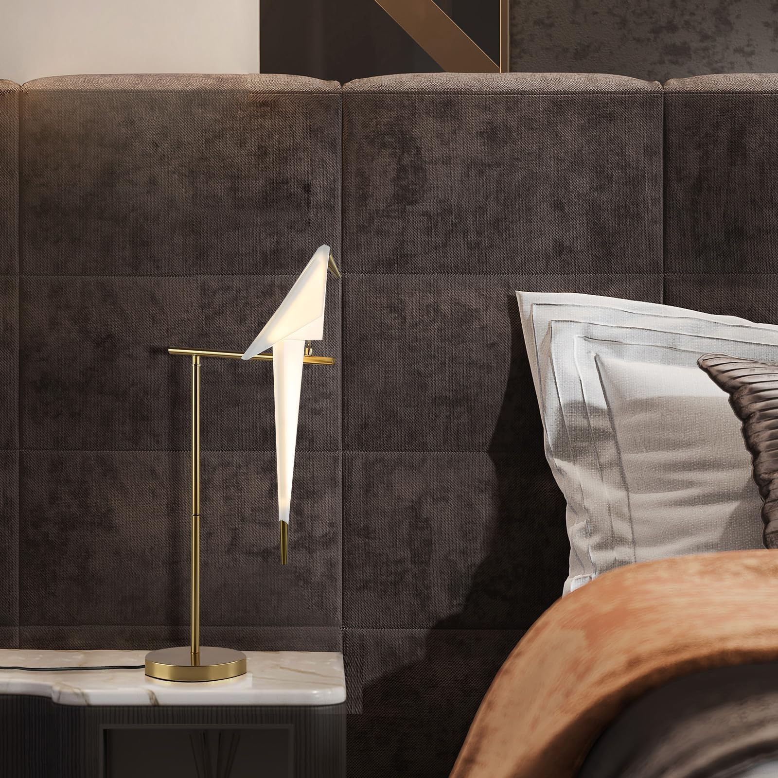 Lampada Da Tavolo Moderna Swing Bird, LED Soggiorno Lampada Da Comodino Vintage Camera Da Letto 3000K Caldo Acrilico Lettura Libro Lampada Da Scrivania Oro Carta Crane E27 Lampada Notturna