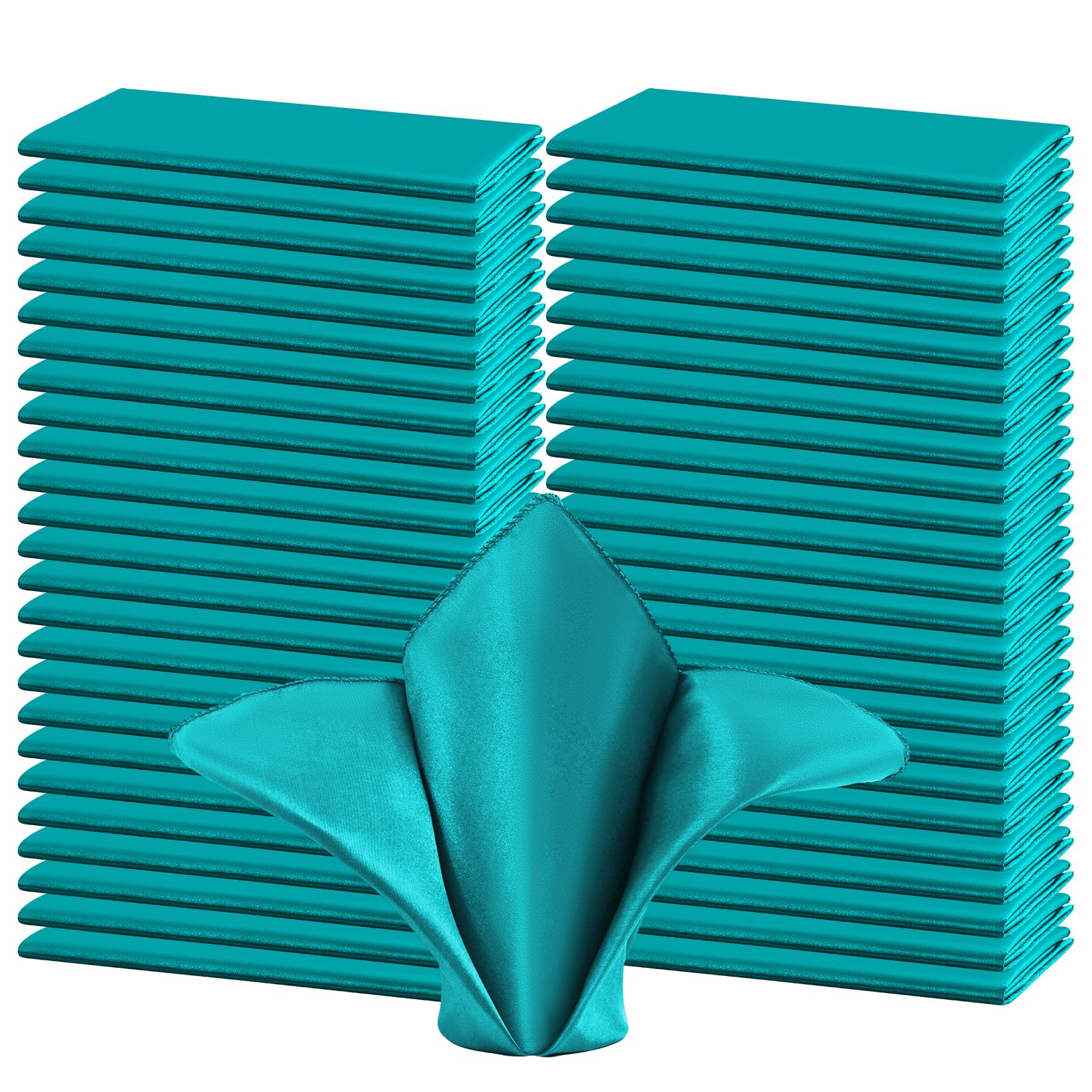 Serviettes de table carrées en tissu satiné turquoise pour réception - Lot de 50