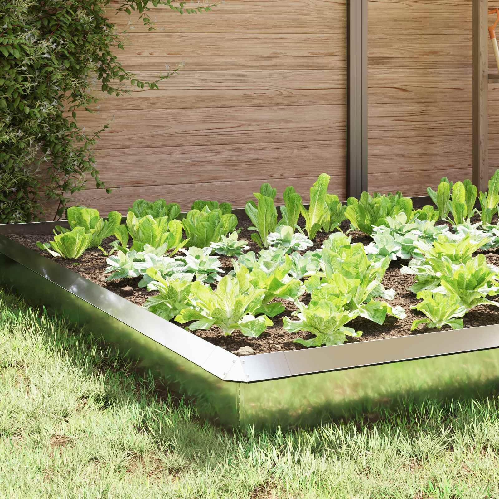 Schneckenzaun 16-teilig verzinkter Stahl silber, 100 x 3,5 x 25 cm, wetterfestes Stecksystem, flexible Beeteinfassung, Rasenkante und Beetumrandung für Garten, Terrasse und Landschaftsbau