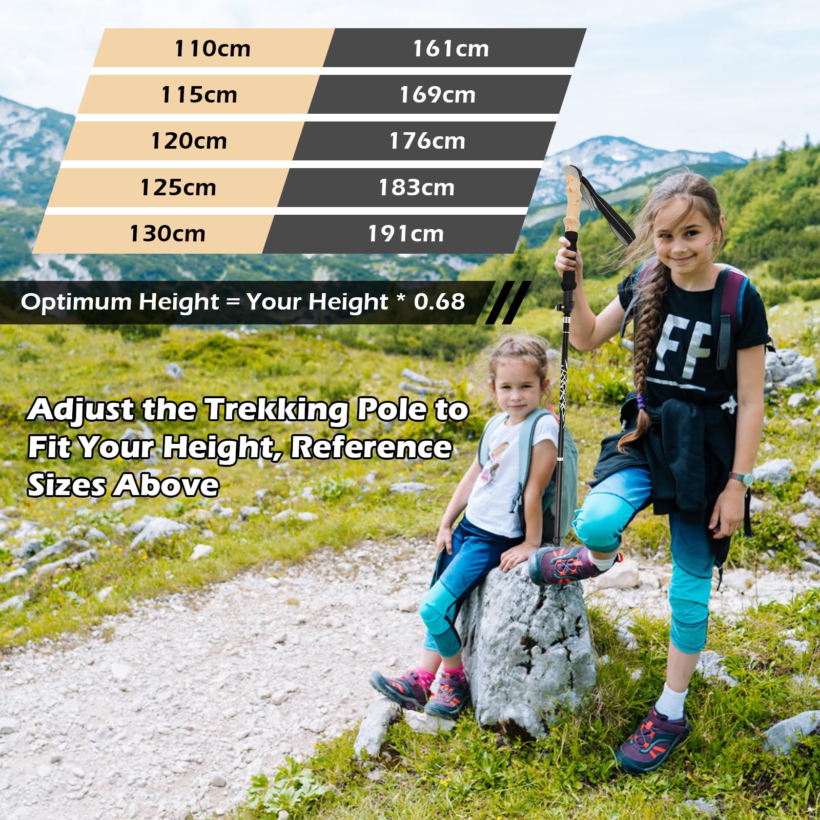 Bastoni Trekking, Bastoni Trekking Bastoncini da Trekking Pieghevoli e Antiurto 110-130cm in Alluminio Impugnatura in Eva per Donna e Uomo per Escursioni 1 Paio