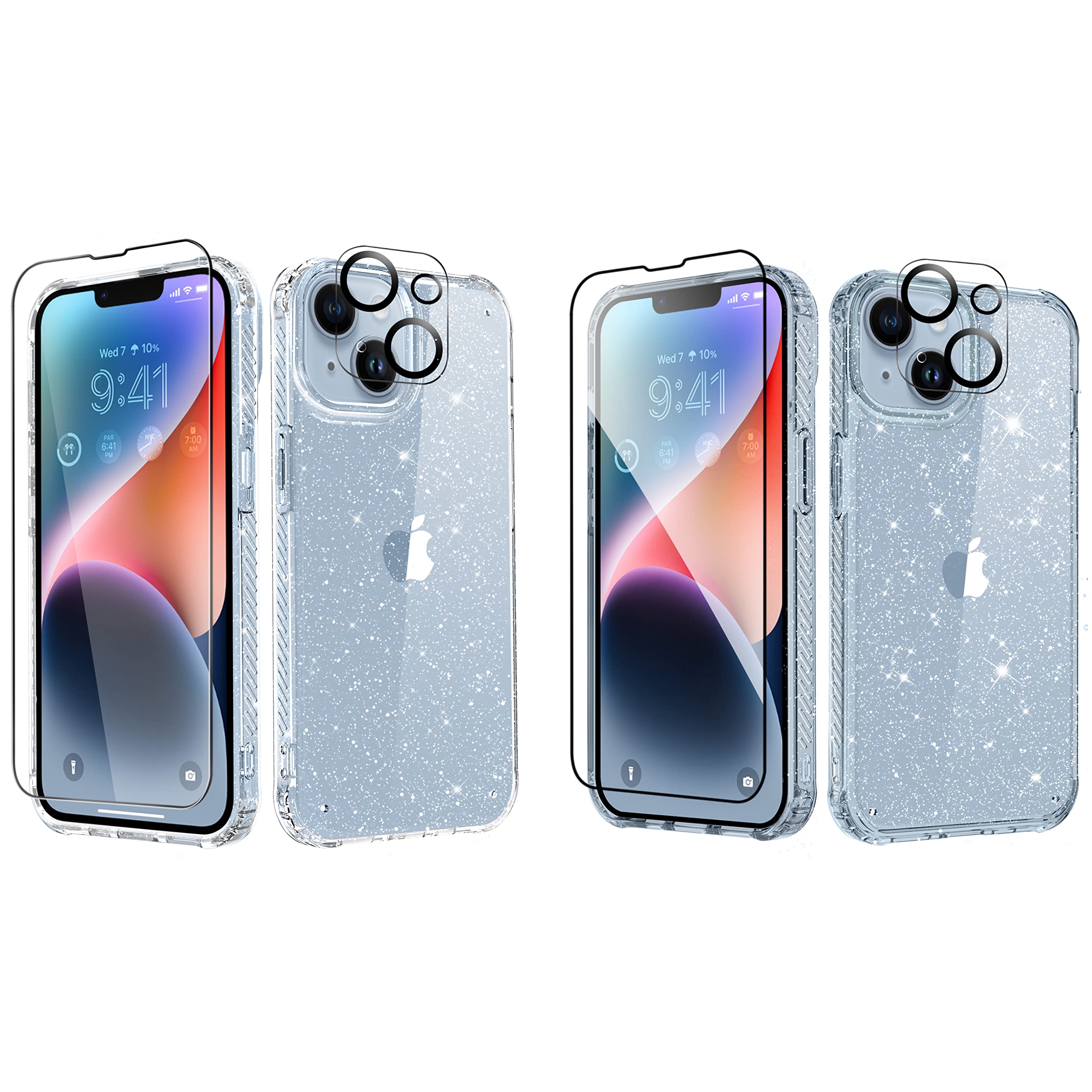 MIODIK Bundle - Compatible with iPhone 14 Clear Glitter Case (Twinkle Clear) + (Twinkle Blue) (2 Items Bundle)