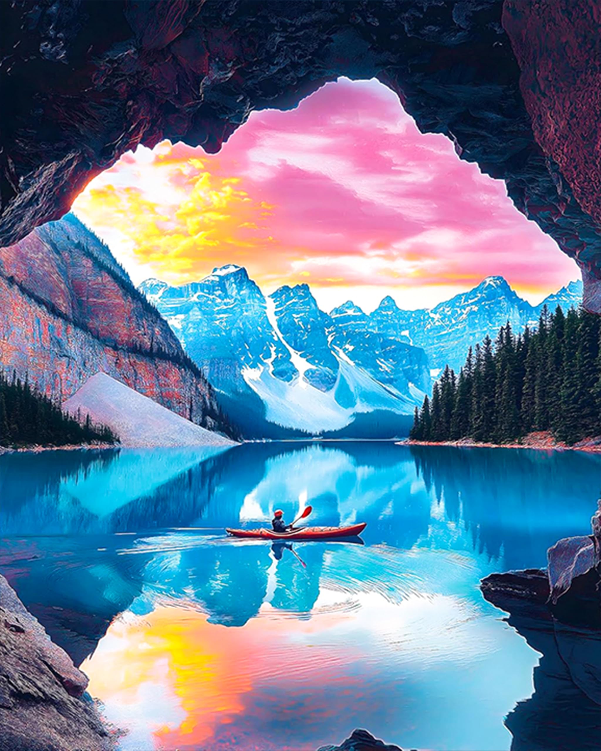 OkarinaArt Malen nach Zahlen Erwachsene Schneebedeckter Berg Paint by Numbers, DIY Acrylfarben Malset mit Pinseln, Seenlandschaft Ölgemälde auf Leinwand zum Selbermalen ohne Rahmen, 40 x 50 cm