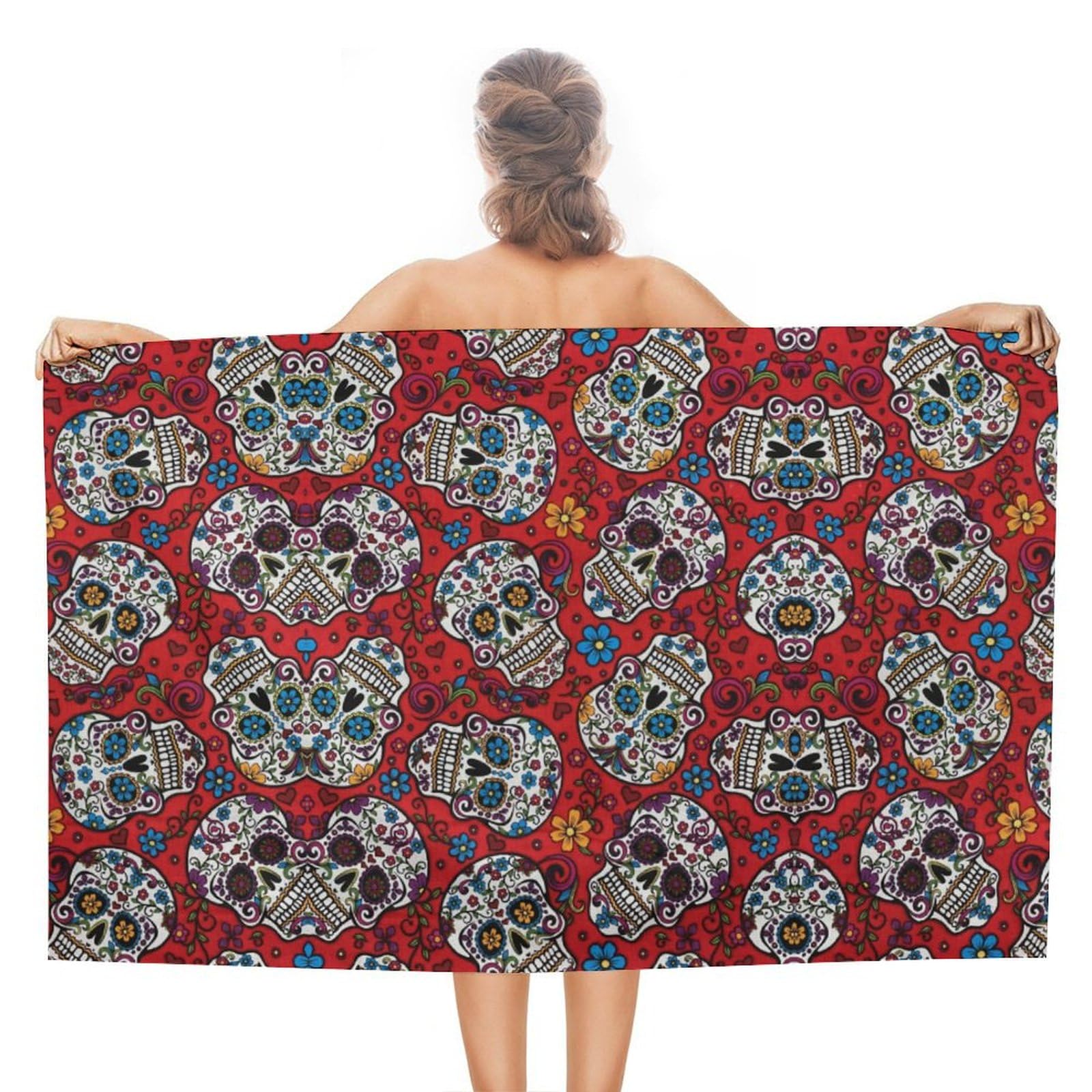 LEDFCVSU Beach Towel, Mexican Sugar Skulls Bath Towel, Absorbent Towel for Swimming, Sports, Travel