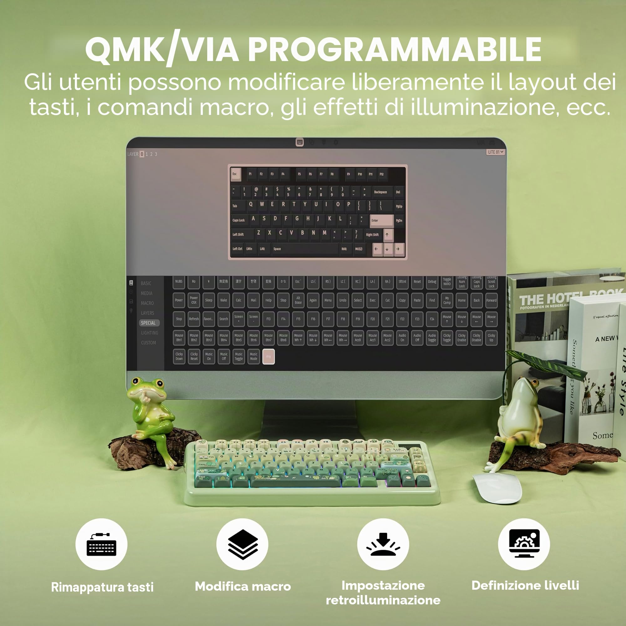 KiiBoom Phantom81 Lite 75% Guarnizione Tastiera Meccanica QMK&VIA Programmabile 3 Modalità Wireless Gaming Retroilluminazione RGB Custodia ABS+UV Hot-Swap Windows/Mac