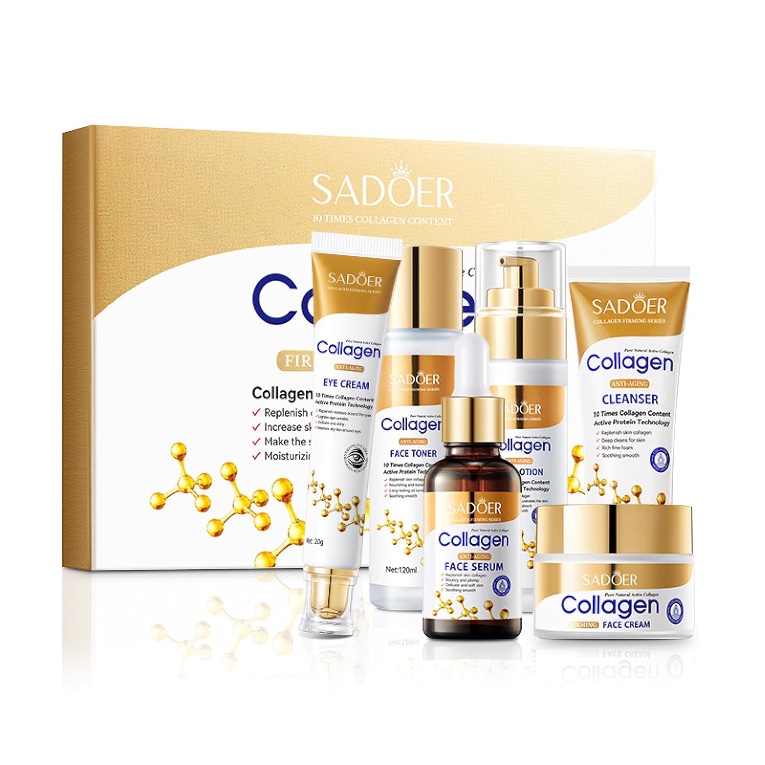 Collagen Skin Care Set, Gift Set for Wrinkles & Fine Lines, Shrink Pores, Hydrate & Firm Skin,6 Pcs Skincare Kits for Women with Cleanser,Toner, Lotion,Serum,Cream,Eye Cream