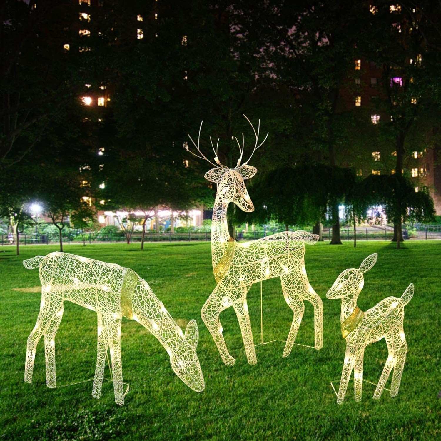 TWIFER Christmas 3PCS Lighted Glitter Fawn, Xmas LED Lighted Elk Family Set Decoration for Christmas Winter Outdoor Yards Patio Front Door Garden : Patio, Lawn & Garden