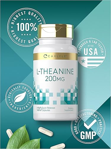 Miniatura 5 de Carlyle Suplemento de L-teanina de 200 mg 120 cápsulas Sin OMG, sin gluten