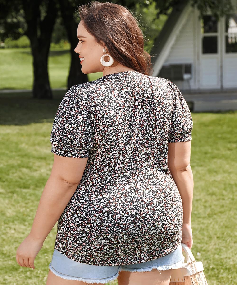 RITERA Plus Size Tops for Women Short Puff Sleeve Blouse Casual V Neck Tunic Oversize Loose Fit Ladies Tunic Summer XL-5XL - Image 4