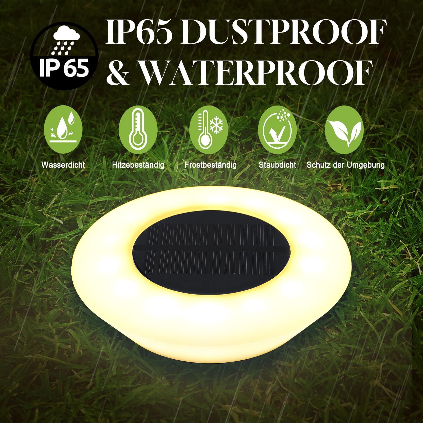 10 Solar Bodenleuchten Für Den Garten – 14 LEDs, 2200K Amber, IP65 Wasserdicht – Bis Zu 12 Stunden Leuchtzeit