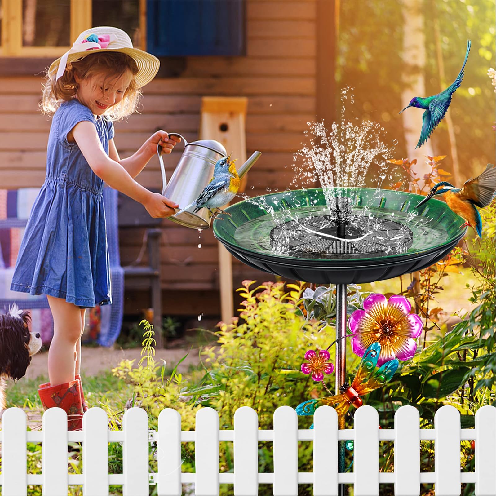 Vogeltränke Stehend 96cm, Vogelbad für Draußen Garten, Metall Futter Schale mit Stabiler 5-Zinken-Basis, Wassertränke für Vögel Vogeltränke Groß Winterfest Frostsicher (Vintage Grün) - 2