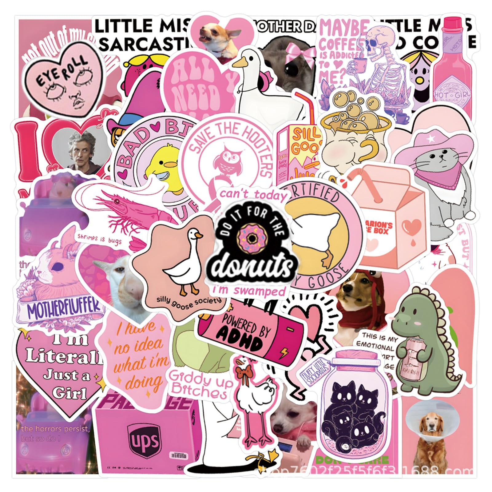 50pcs Pink Funny Cute Stickers – Waterproof Vinyl Meme Stickers for Laptop, Scrapbook, Journaling,Water Bottles – Aesthetic Funny Stickers for Adults & Teens