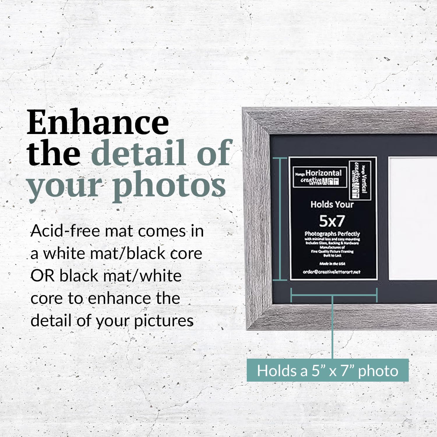 Creative Letter Art 4 Opening Driftwood Picture Frame with Glass to hold 5 by 7 inch Photographs including 10x24-inch Black Mat Collage - Image 4