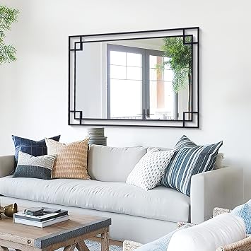 Chende 32x47 Large Black Mirror for Wall with Metal Frame, Modern Rectangular Decorative Mirror for Bathroom, Fireplace, Sofa, Horizontal/Vertical Hanging