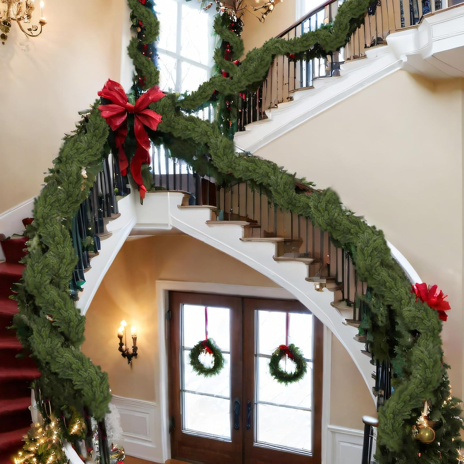 Lyrow 1 Pcs 15 ft Artificial Pine Greenery Garlands Deluxe Faux Thick Real Touch Winter Pine Garland Artificial Greenery Wreath for Table Fireplace Mantle Indoor Outdoor Christmas Decorations - Image 5