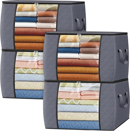 Vista 124 de Fab totes Paquete de 6 bolsas de almacenamiento plegables para mantas, contenedores de almacenamiento para organizar dormitorio, armario, ropa, Negro