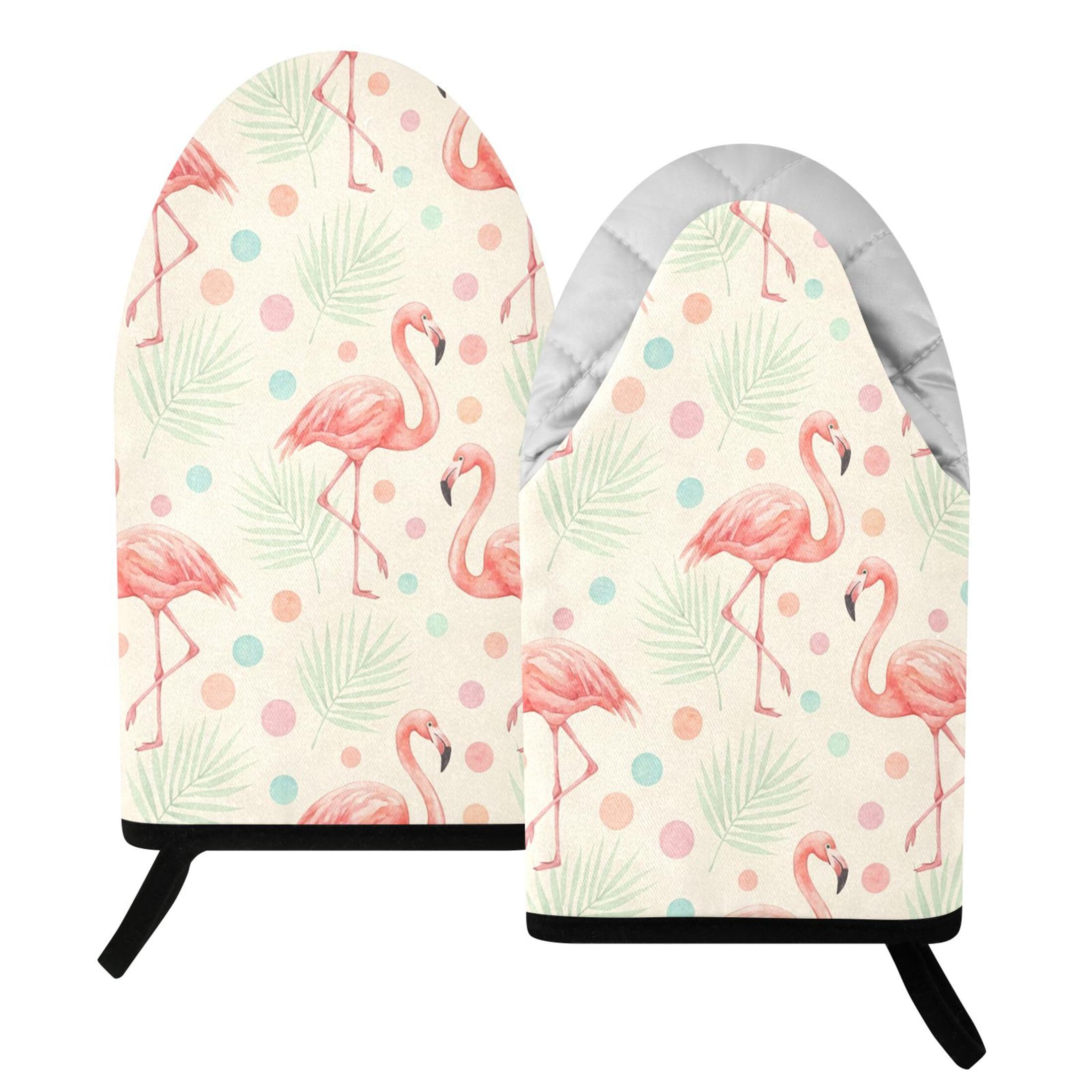 Kutsu Flamingo Oven Mitts for Kitchen, Heat Resistant Cotton Oven Gloves for BBQ Baking Cooking, Breathable Kitchen Essentials, 2 pcs