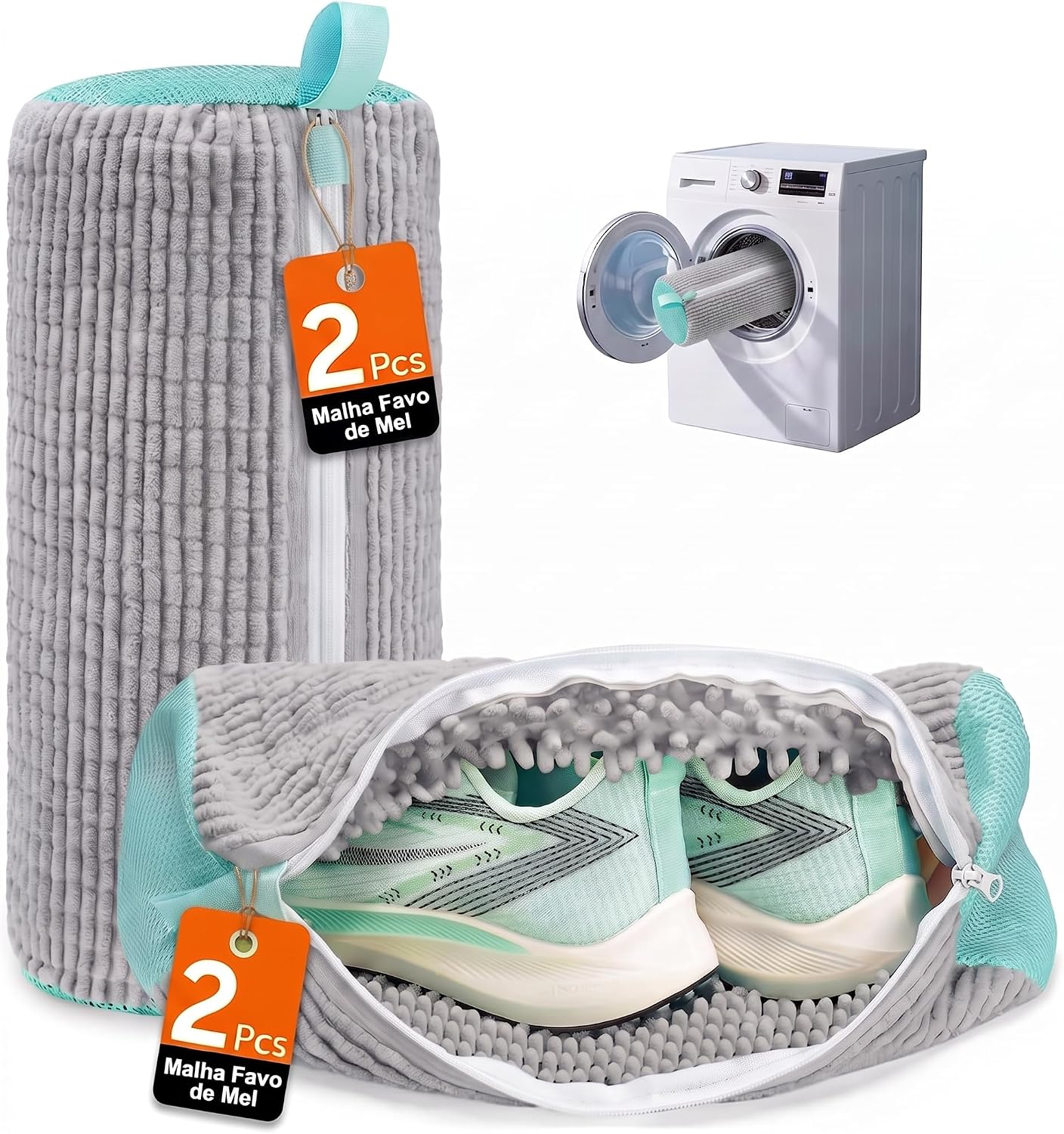 Saco para Lavar Tênis Kit com 2 Unidades (Cinza)
