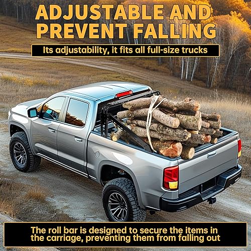 Miniatura 5 de KUAFU Baúl de Transporte con Barra de Enrollado Ajustable Compatible con Camiones de Tamaño Completo 04-24 F150 F-150 07-18 Silverado Sierra 1500