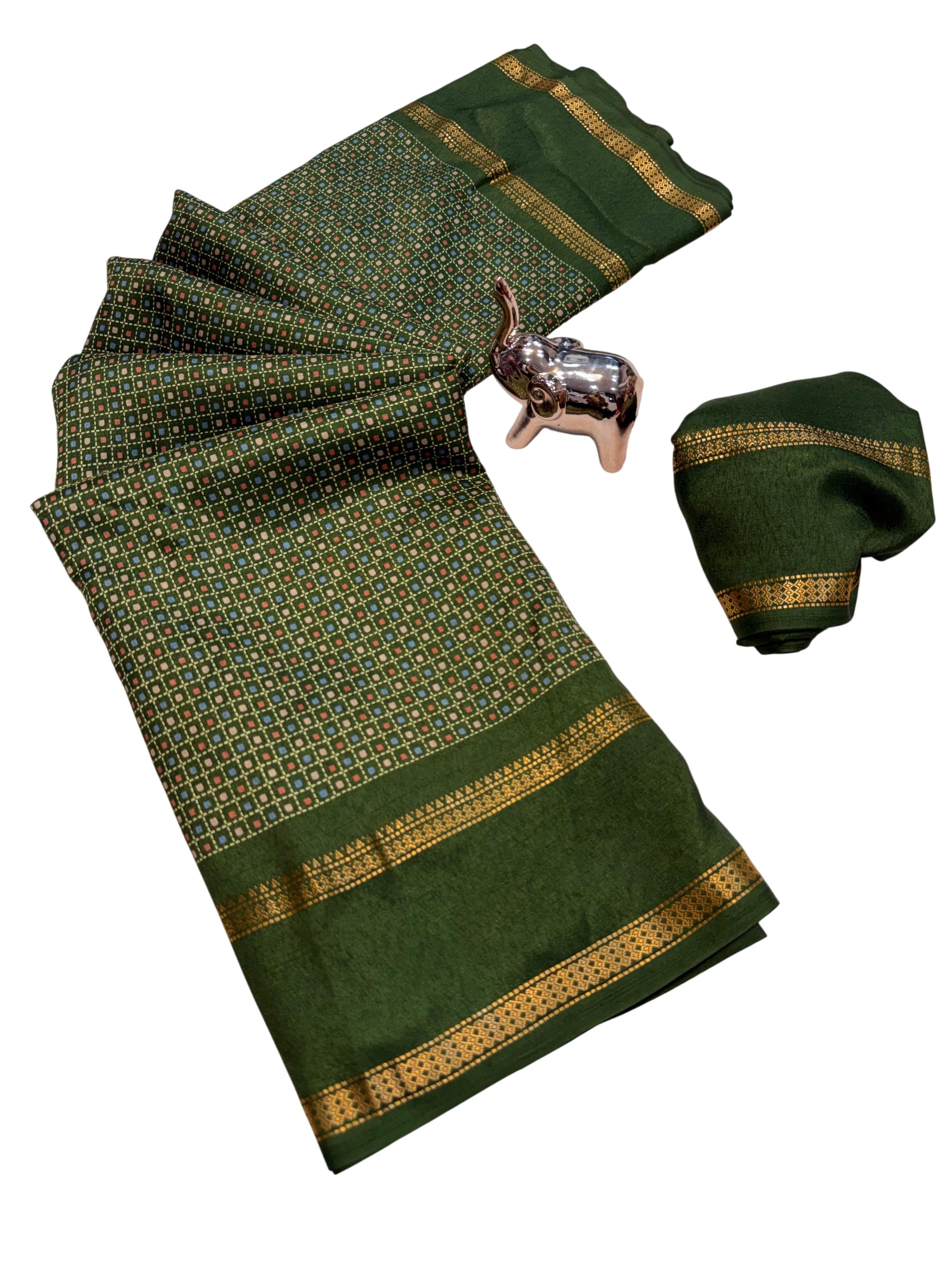 satika vastram Women's Tussar Silk Floral Printed Saree Beautiful Kalamkari Design Zari Woven Border With Blouse Piece-picture-14