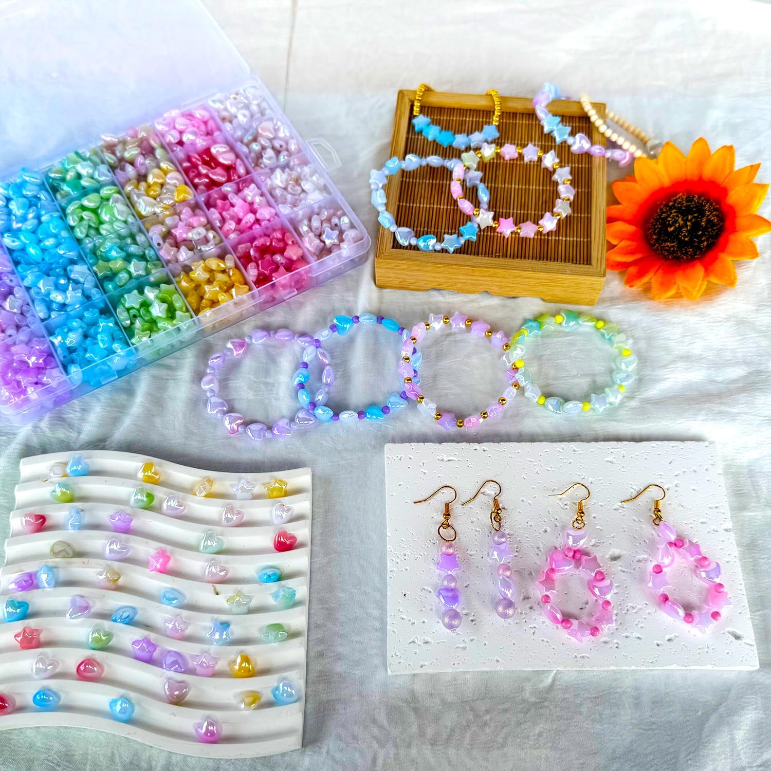 1000Pcs Acrylic Star Beads Hart Beads for Bracelet Jewelry Making, ABS Cute Acrylic Pastel Bead Colorful Assorted Aesthetic Rianbow Kawaii Bead Bulk for Bracelet DIY Craft Earring Phone Charm - Image 4
