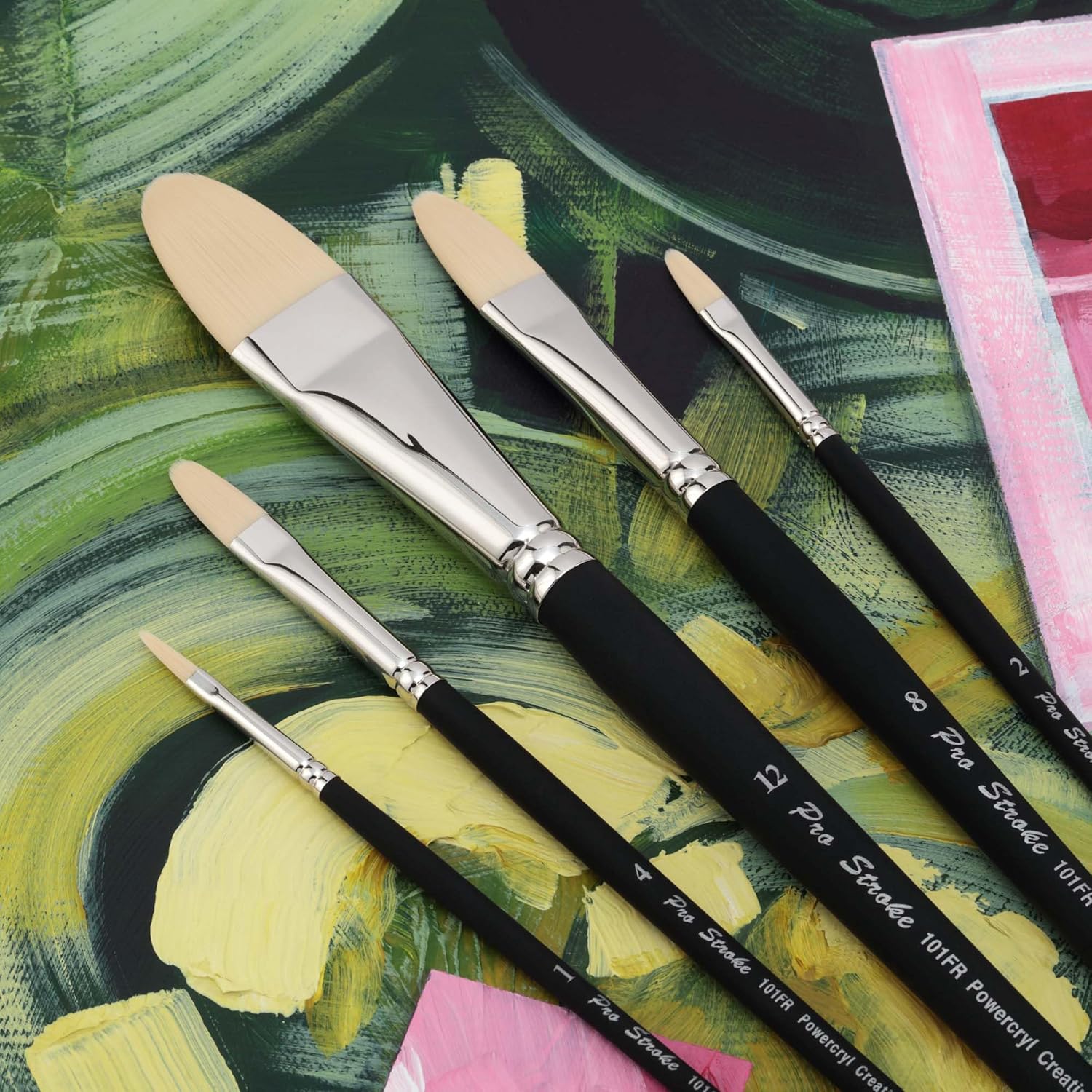Creative Mark Pro-Stroke Powercryl Acrylic Paint Brushes - Filberts Value Set of 5, Synthetic Paint Brushes for Artists, Seamless Nickel-Plated Ferrules, Matte Black Wooden Handle, Soft-Touch Grip