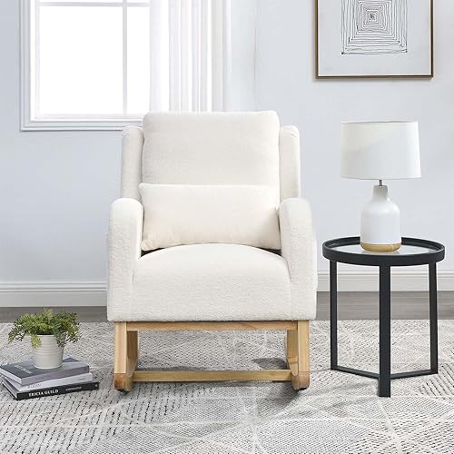 Miniatura 8 de Antetek Rocking Glider Chair for Nursery, Wingback Accent Rocker Chair Upholstered Tall Back Arm Chair w/Side Pockets, Modern Leisure Single Sofa