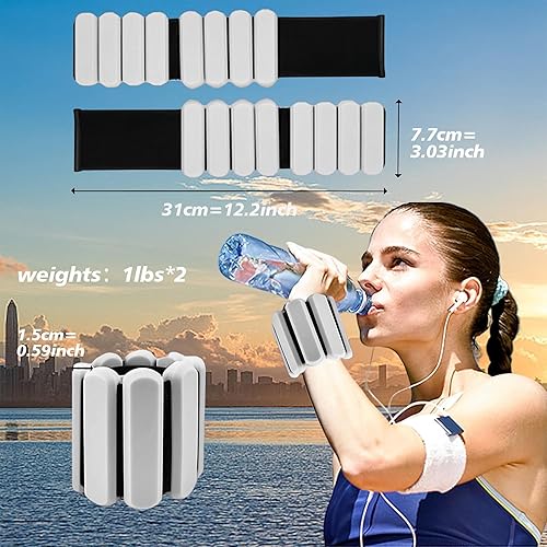 Miniatura 6 de Pesas de muñeca y tobillo para mujeres y hombres, paquete de 2 (1 libra cada uno), pulsera ajustable de silicona con peso para pilates, gimnasio,
