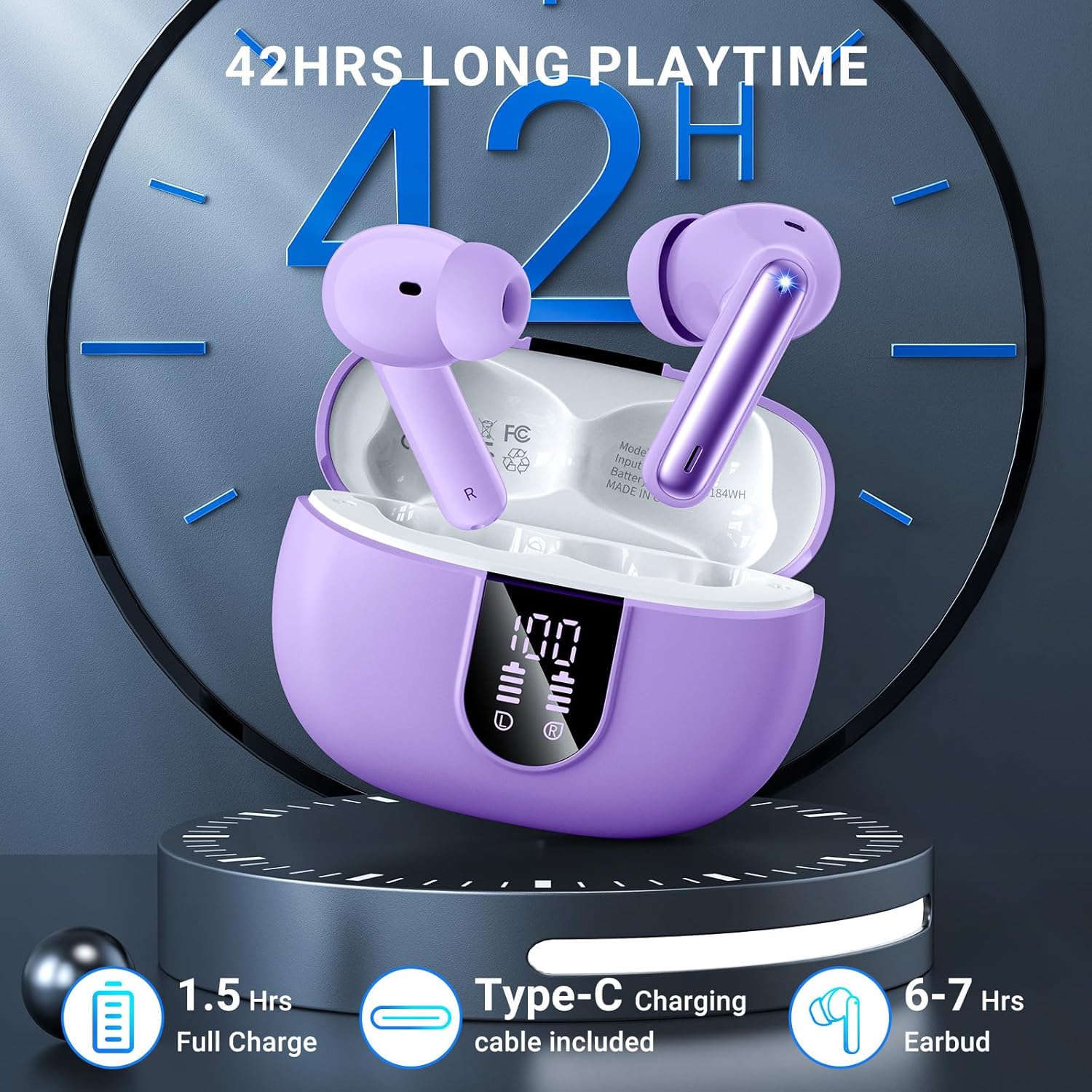 Wireless Earbuds, 2025 Wireless Headphones HiFi Stereo Earphones with 4 ENC Noise Canceling Mic, 42Hs Playtime In Ear Earbud, Bluetooth 5.3 Sport Earphones with LED Power Display for Android iOS - Image 4