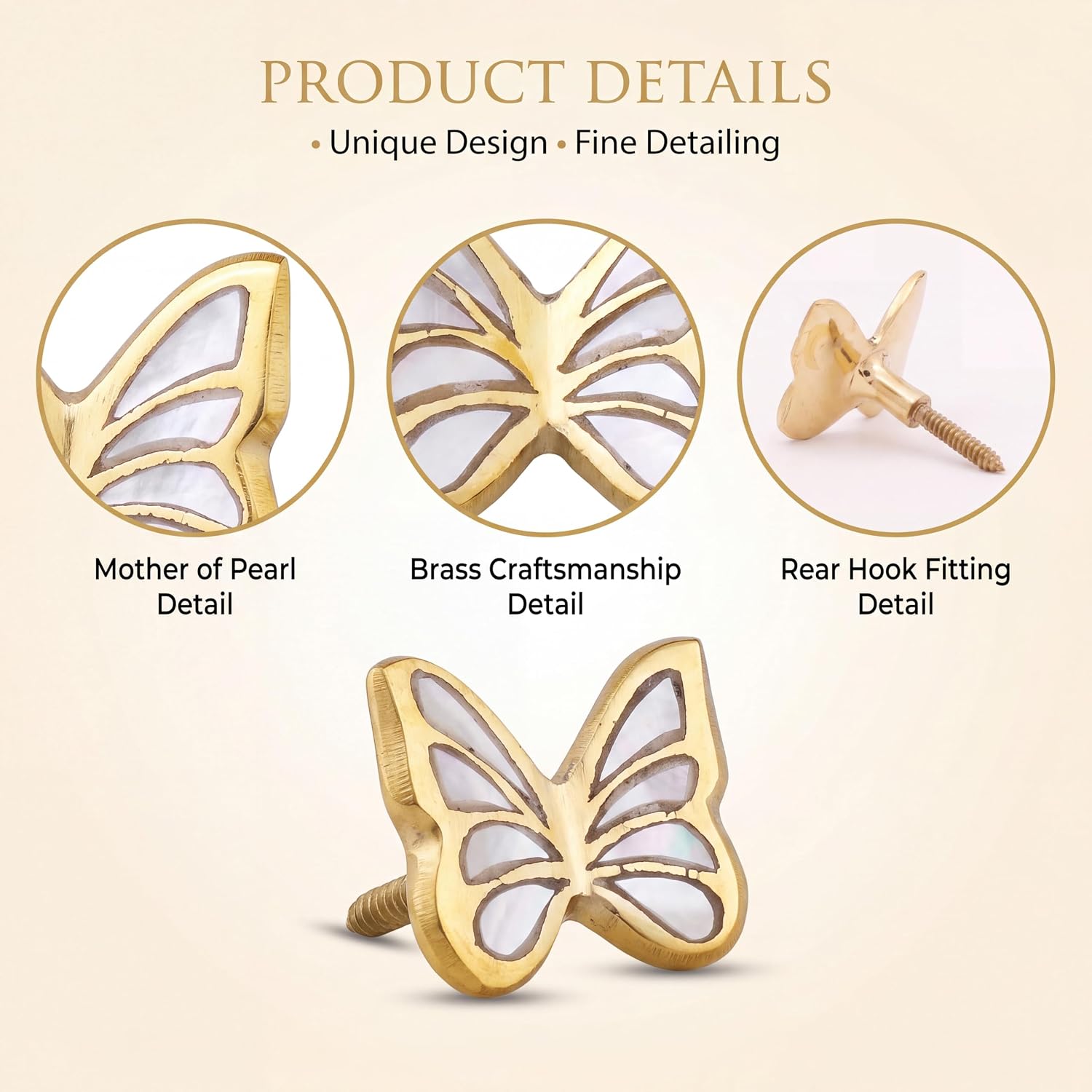 Indian Shelf Set of 3 Gold Butterfly Wall Hooks for Coats, Bags and Hats image 3