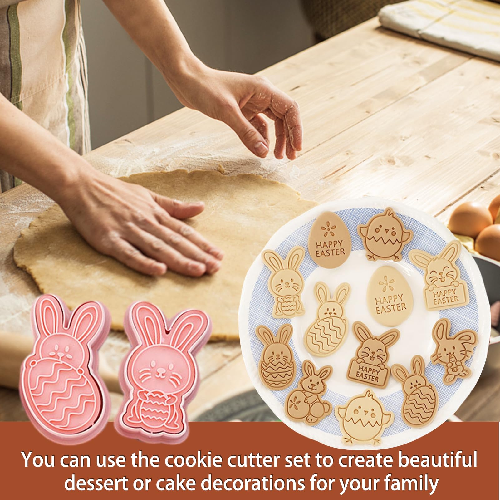 Moules à Biscuits Pâques - 8pcs Lapin 3D - Emporte-pièce Plastique Alimentaire - Pour Gâteaux Et Cookies