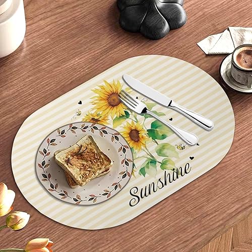 Miniatura 70 de Heat Resistant Placemats Oval Placemats Set of 6 Leather Washable and Wipeable Non Slip Place Mats, Waterproof Modern Dining Table Mats, Oval Floral