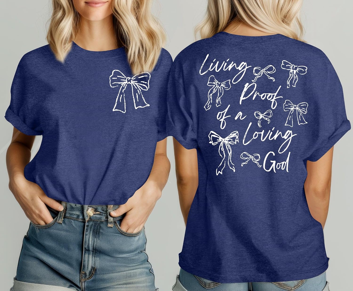 But God Shirt Women Christian Tshirt Bow Graphic Jesus Faith Sayings Tee Religious Bible Verse Inspirational Tops - Image 2